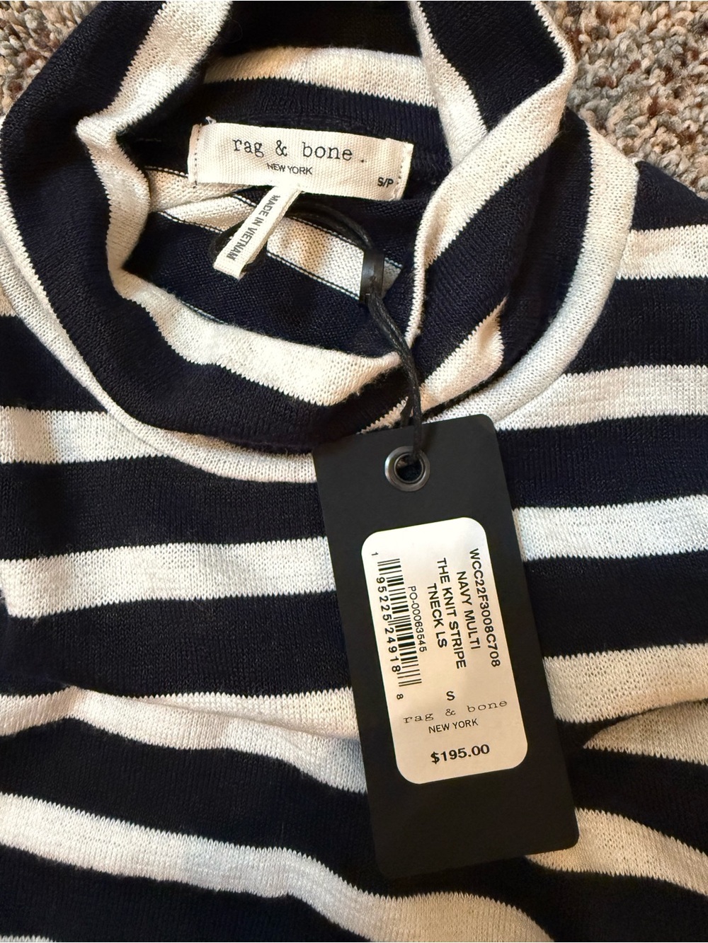 RAG & BONE Black White Striped Cropped Turtleneck Long Sleeve Knit Top S/P $195 - Picture 7 of 8